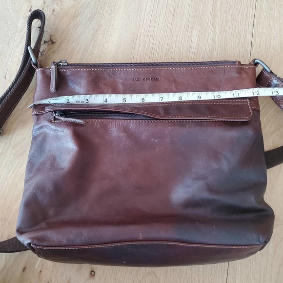 Jack Georges Voyager Zipper Leather Hobo Crossbody #7832 Square Med Bag Brown - Picture 11 of 13